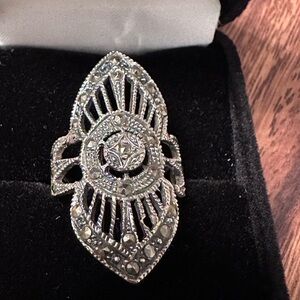 Elegant Silver Marcasite Statement Ring
